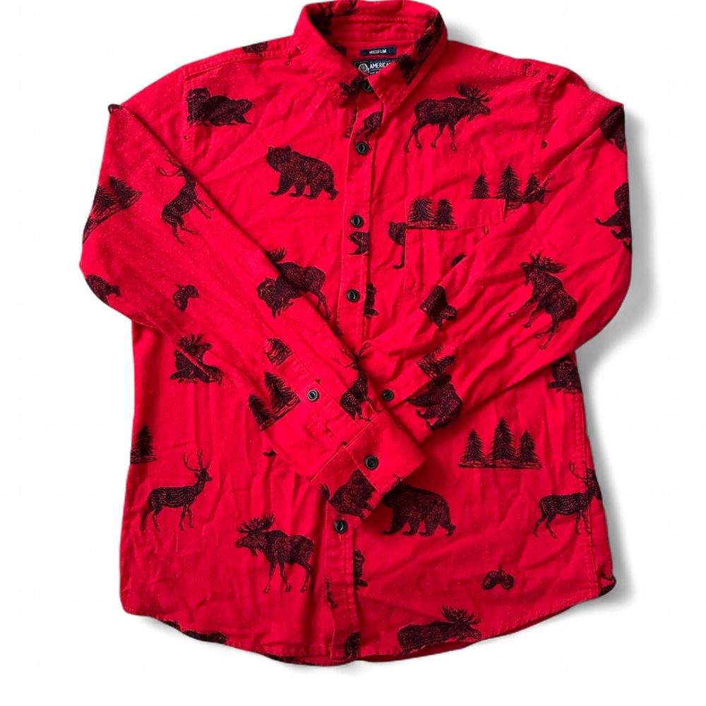 American Rag Cie Red Flannel Shirt with Wildlife Design